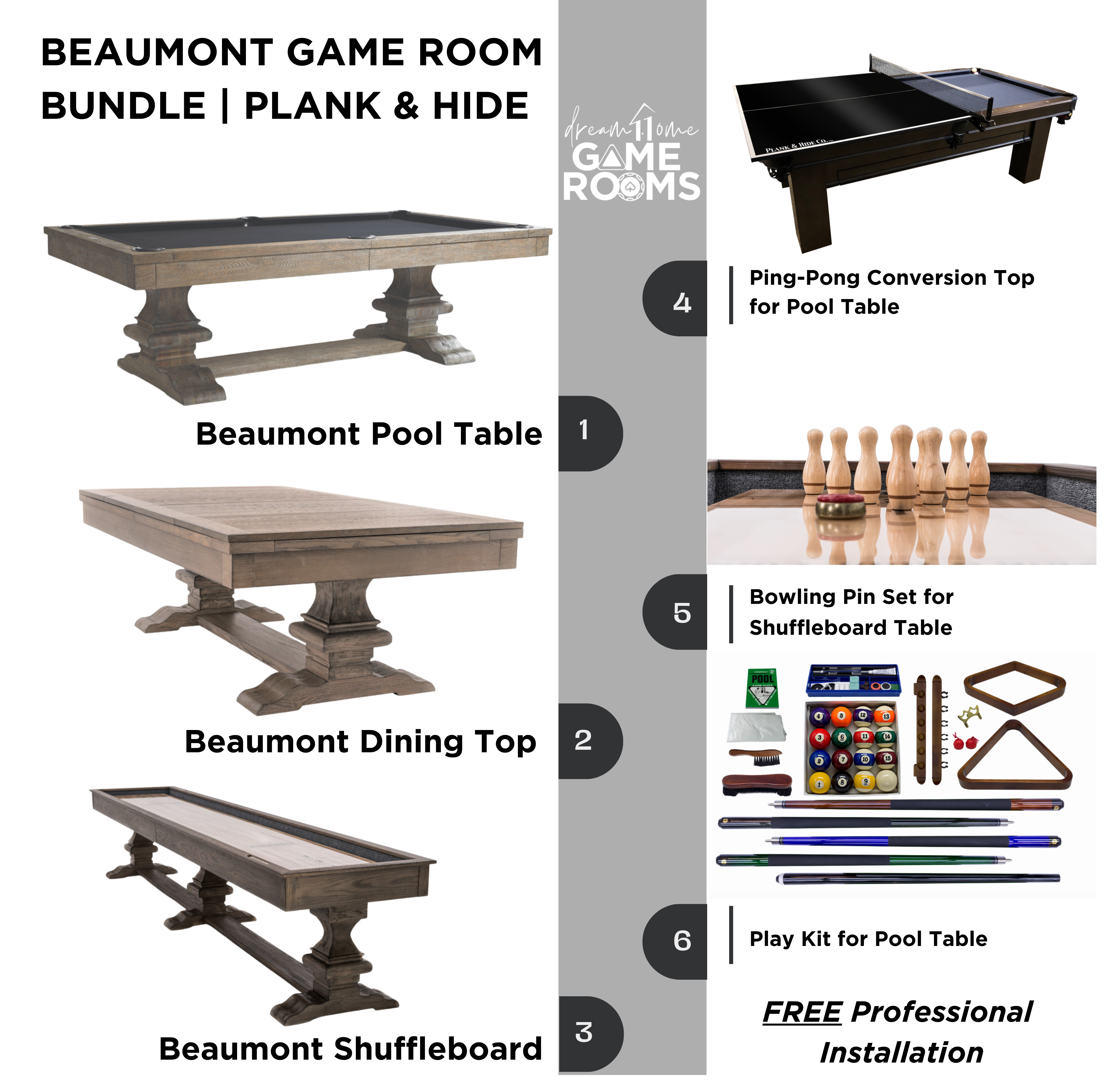 Beaumont Game Room Bundle Plank and Hide DHGR-87-004-013-500