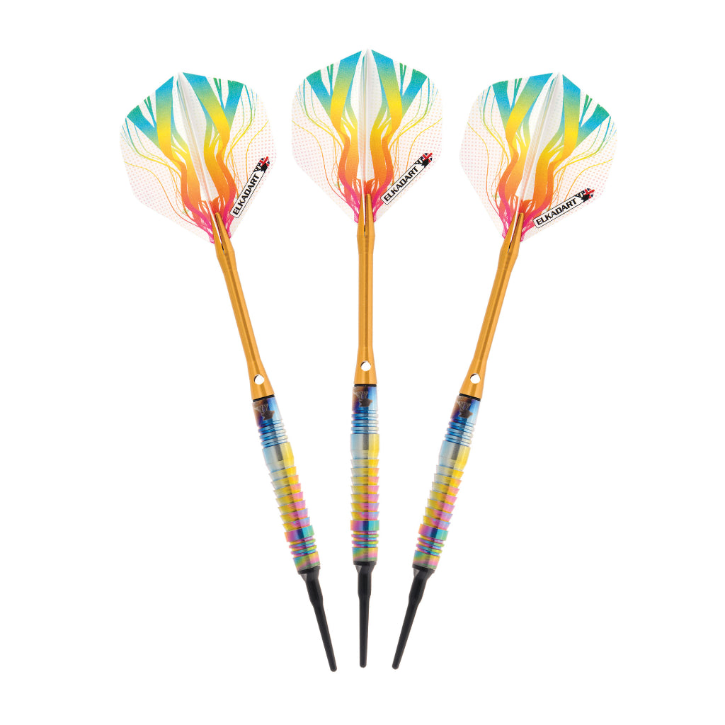 Rainbow 90% Tungsten Soft Tip Darts Multi Color Titanium Coating Shark Fin Barrel by Elkadart 21-3153-16