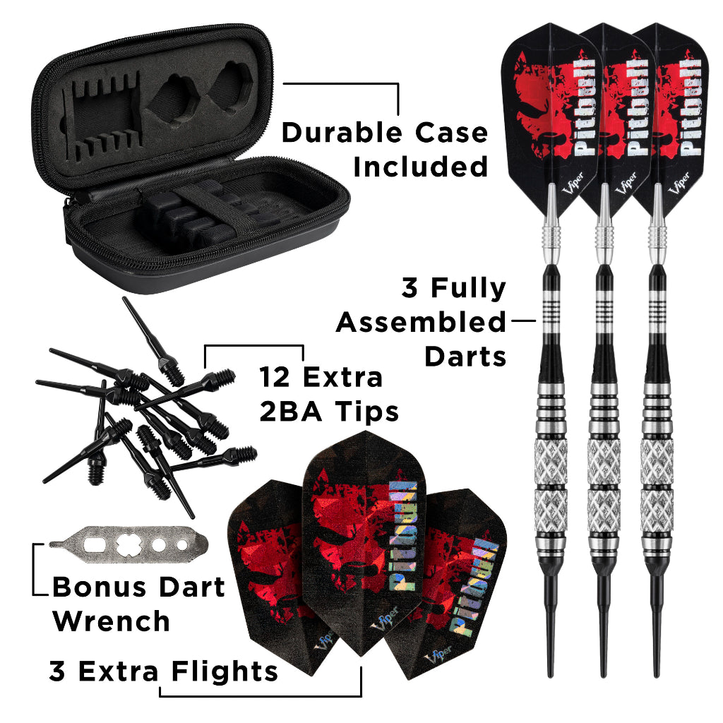 Pitbull 90% Tungsten Soft Tip Darts Diamond Cut and Ringed Barrel 18 Grams by Viper 21-2004-18