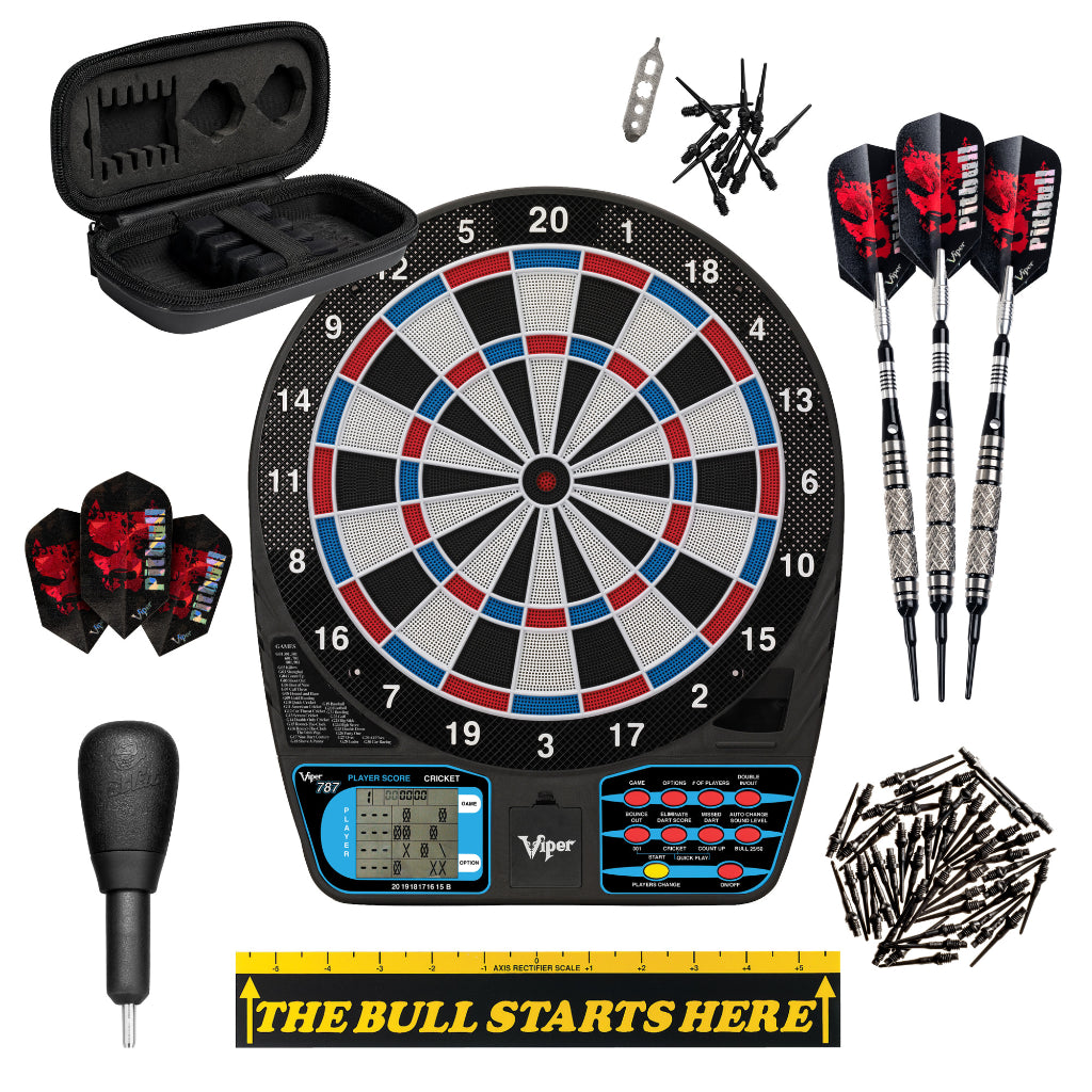 787 Electronic Dartboard Bundle, Pitbull Soft Tip Darts, 50ct Dart Tips, Throw Line Marker & Tip Remover Tool by Viper 42-9019