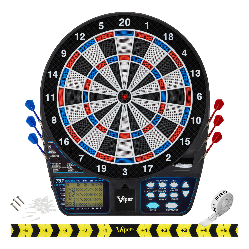 787 Electronic Dartboard Bundle, Pitbull Soft Tip Darts, 50ct Dart Tips, Throw Line Marker & Tip Remover Tool by Viper 42-9019