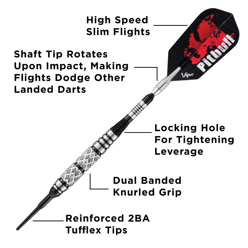 Pitbull 90% Tungsten Soft Tip Darts Diamond Cut and Ringed Barrel 18 Grams by Viper 21-2004-18