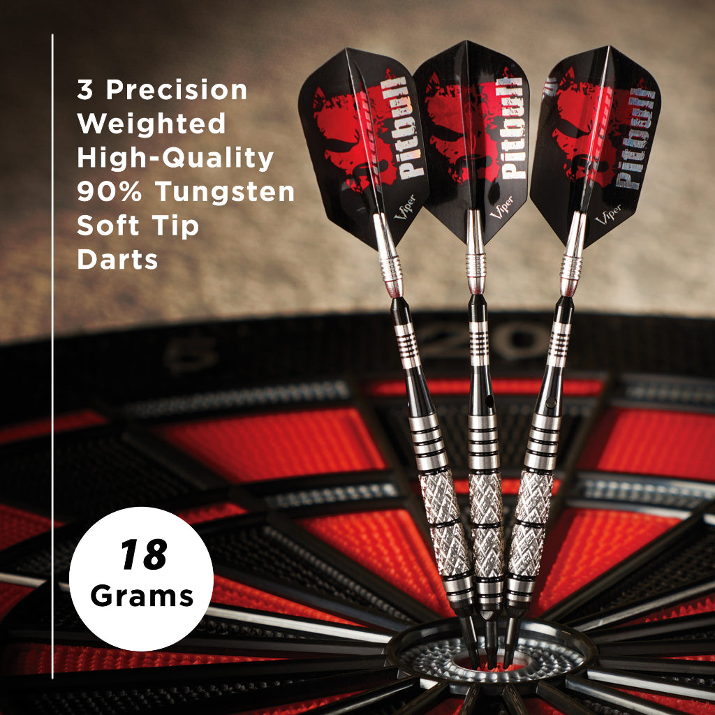 Pitbull 90% Tungsten Soft Tip Darts Diamond Cut and Ringed Barrel 18 Grams by Viper 21-2004-18