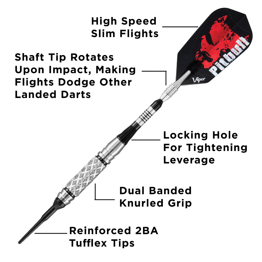 Pitbull 90% Tungsten Soft Tip Darts Diamond Cut and Shark Fin Barrel 18 Grams by Viper 21-2005-18