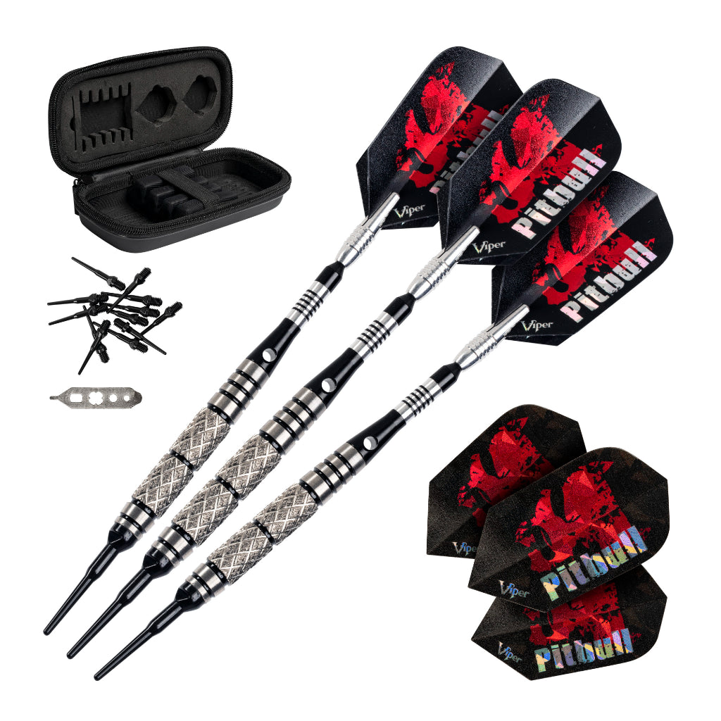 Pitbull 90% Tungsten Soft Tip Darts Diamond Cut and Ringed Barrel 18 Grams by Viper 21-2004-18